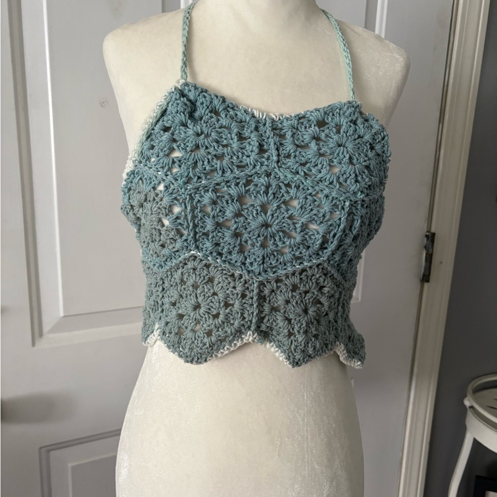 Handmade Crochet Halter Top in Blue